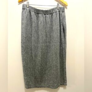Eileen Fisher Gray Linen Rayon Blend Faux Wrap Skirt Women’s Large 32” long